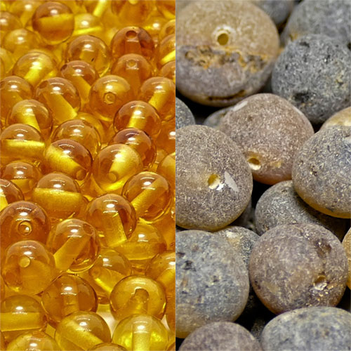 Raw amber beads vs Polished amber beads